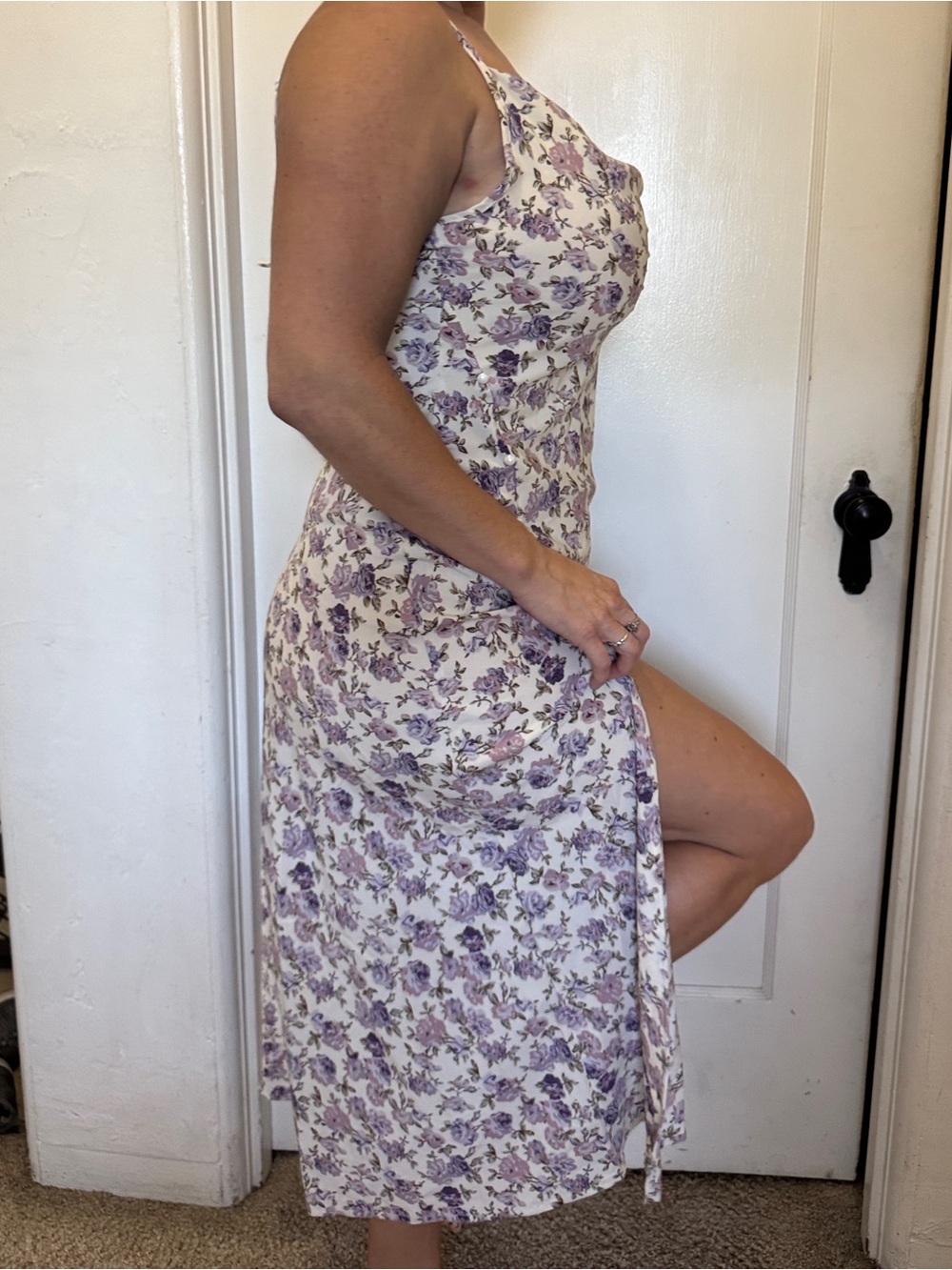 Floral Slip Midi Dress in Lavender and White